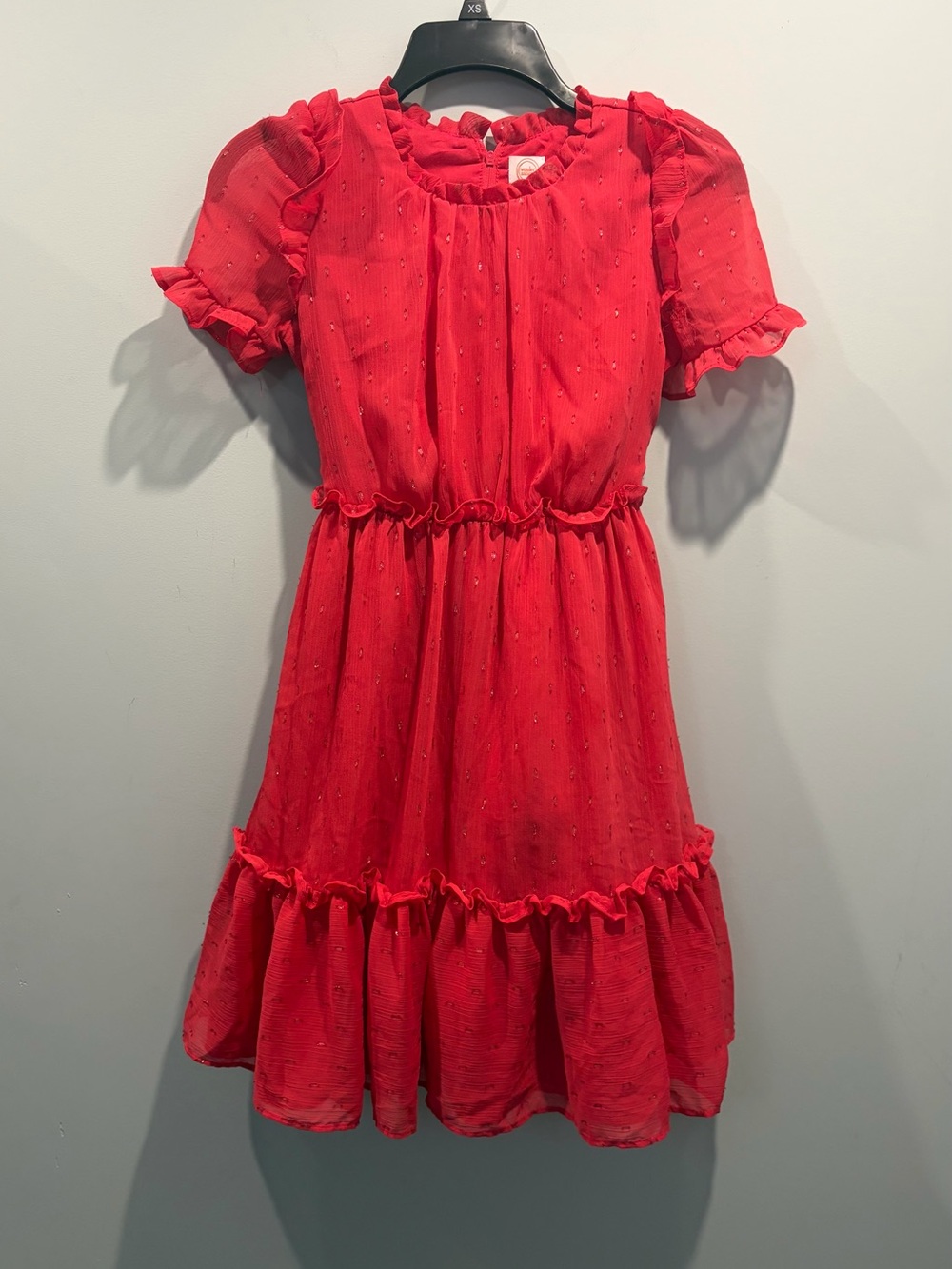 Wonder Nation Bright Red Swiss Dot Ruffle Short Sleeve Dress Girls Size 10